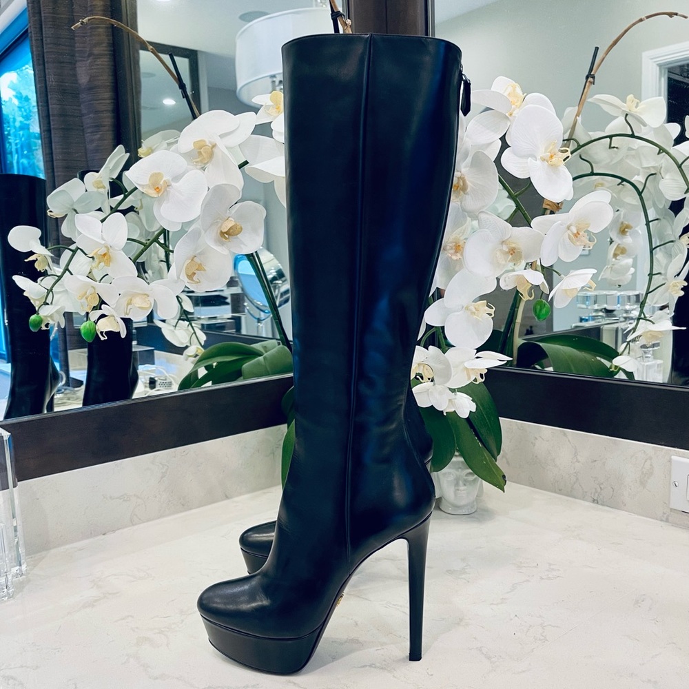 PRADA NWT BLACK LEATHER PLATFORM BOOTS